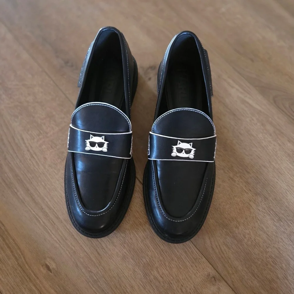 Karl‎ Lagerfeld Paris Riya Black White Choupette Cat Loafers 8.5 Womens 11